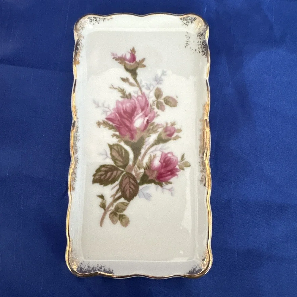 Vtg Cottagecore Moss Rose Pattern By Royal Sealy Japan‎ Trinket Tray Dry Of 2